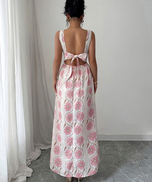 Elegant Floral Print Fitted Long Dress in Pink for Any Occasion