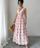 Elegant Floral Print Fitted Long Dress in Pink for Any Occasion