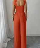 Women's Wide Leg Jumpsuit With High Waist And Shoulder Straps