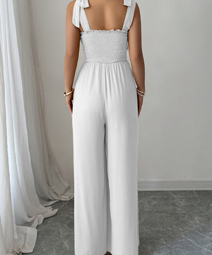 Women's Wide Leg Jumpsuit With High Waist And Shoulder Straps