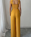 Women's Wide Leg Jumpsuit With High Waist And Shoulder Straps