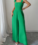 Women's Wide Leg Jumpsuit With High Waist And Shoulder Straps