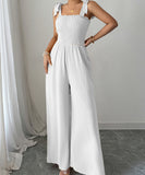 Women's Wide Leg Jumpsuit With High Waist And Shoulder Straps