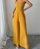 Women's Wide Leg Jumpsuit With High Waist And Shoulder Straps