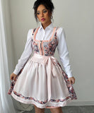Fashionable Printed Waist-Cinching Long Dress in Pink