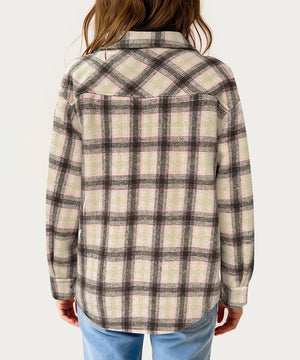 Plaid Collar Long Sleeve Casual Jacket For Women Khaki