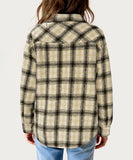 Plaid Collar Long Sleeve Casual Jacket For Women Khaki