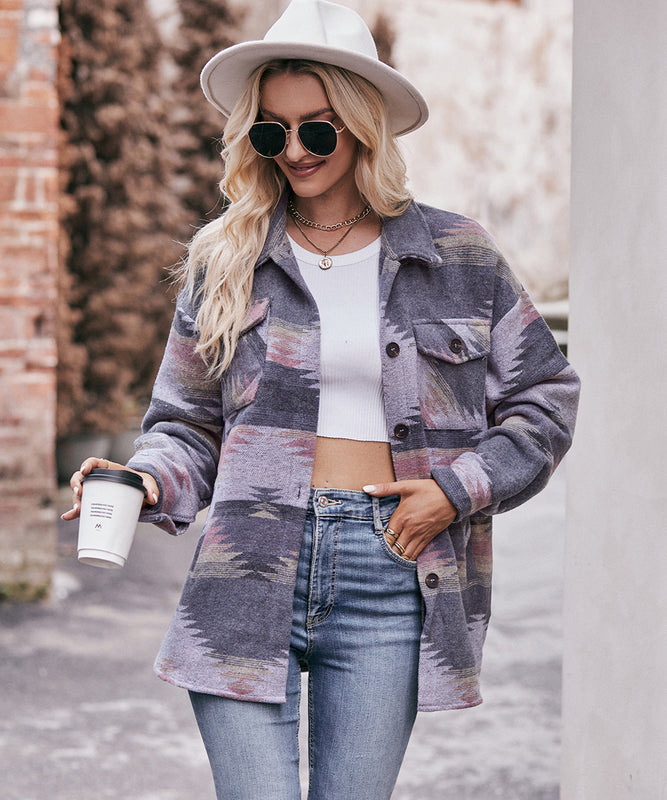 Chic Geometric Lapel Wool Coat with Cowl Neck