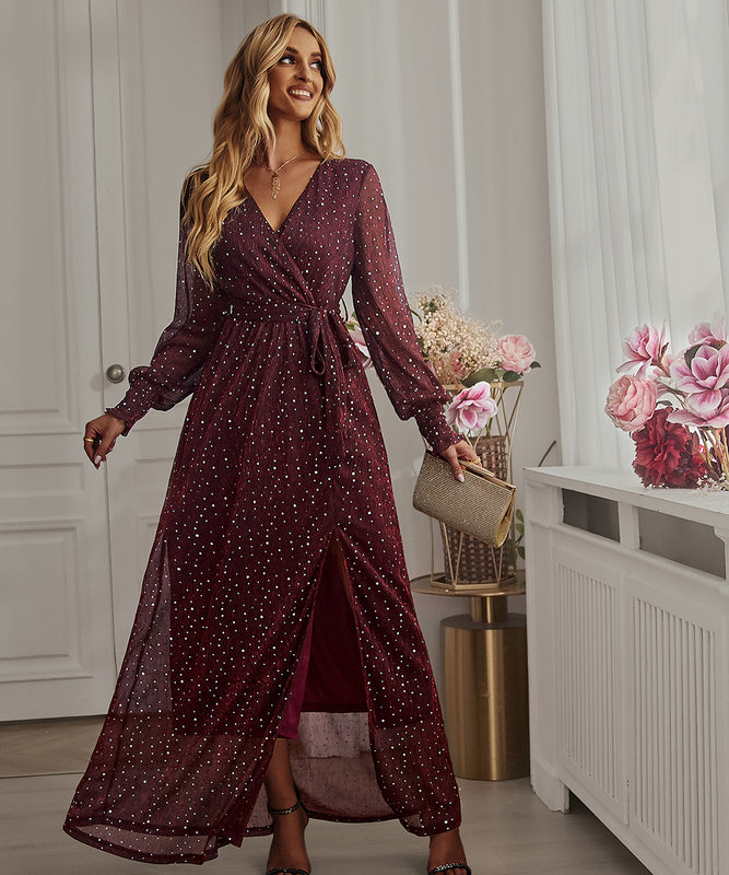 Solid V-Neck Long-Sleeve Dress for Every Occasion