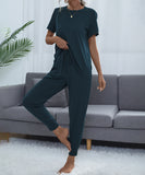 Chic Comfort Home Suit with Short-Sleeved Top and Slim Trousers