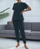 Chic Comfort Home Suit with Short-Sleeved Top and Slim Trousers