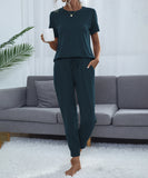 Chic Comfort Home Suit with Short-Sleeved Top and Slim Trousers