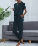 Chic Comfort Home Suit with Short-Sleeved Top and Slim Trousers