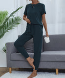 Chic Comfort Home Suit with Short-Sleeved Top and Slim Trousers