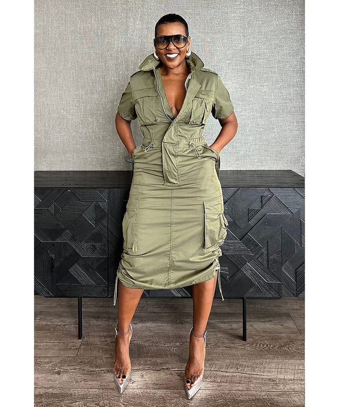 Multi-pocket Cargo Drawstring Pocket Dress for Casual Style