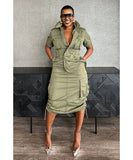 Multi-pocket Cargo Drawstring Pocket Dress for Casual Style