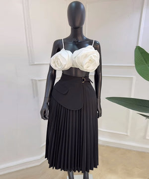 Elegant High-Waisted Pleated A-Line Midi Skirt