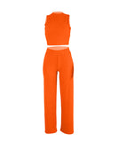Solid Color Sleeveless Round Neck Pullover Top and Pants Set