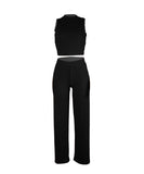 Solid Color Sleeveless Round Neck Pullover Top and Pants Set