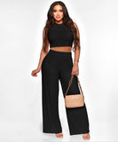Solid Color Sleeveless Round Neck Pullover Top and Pants Set