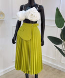 Elegant High-Waisted Pleated A-Line Midi Skirt