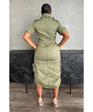 Multi-pocket Cargo Drawstring Pocket Dress for Casual Style