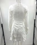 White Lace Trim Short Skirt V Neck Polyester Dressy