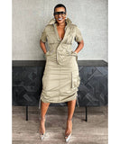 Multi-pocket Cargo Drawstring Pocket Dress for Casual Style