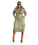 Multi-pocket Cargo Drawstring Pocket Dress for Casual Style