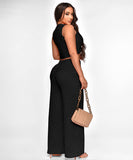 Solid Color Sleeveless Round Neck Pullover Top and Pants Set