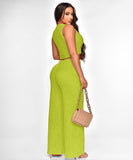Solid Color Sleeveless Round Neck Pullover Top and Pants Set