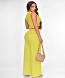 Solid Color Sleeveless Round Neck Pullover Top and Pants Set