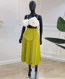 Elegant High-Waisted Pleated A-Line Midi Skirt