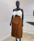 Elegant High-Waisted Pleated A-Line Midi Skirt