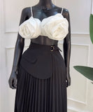 Elegant High-Waisted Pleated A-Line Midi Skirt