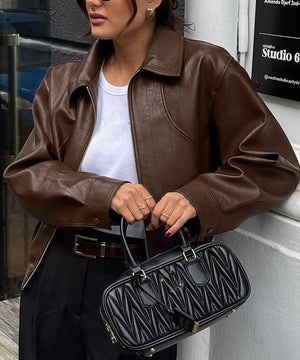Leather Jacket Women Casual Vacation Style Long Sleeve