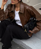 Leather Jacket Women Casual Vacation Style Long Sleeve