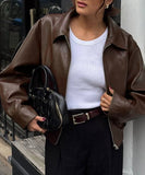 Leather Jacket Women Casual Vacation Style Long Sleeve