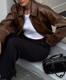 Leather Jacket Women Casual Vacation Style Long Sleeve