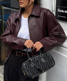 Leather Jacket Women Casual Vacation Style Long Sleeve