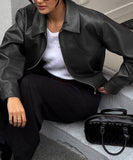 Leather Jacket Women Casual Vacation Style Long Sleeve