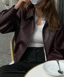Leather Jacket Women Casual Vacation Style Long Sleeve