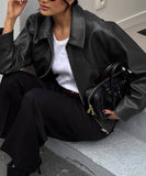 Leather Jacket Women Casual Vacation Style Long Sleeve