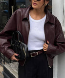 Leather Jacket Women Casual Vacation Style Long Sleeve