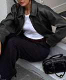 Leather Jacket Women Casual Vacation Style Long Sleeve