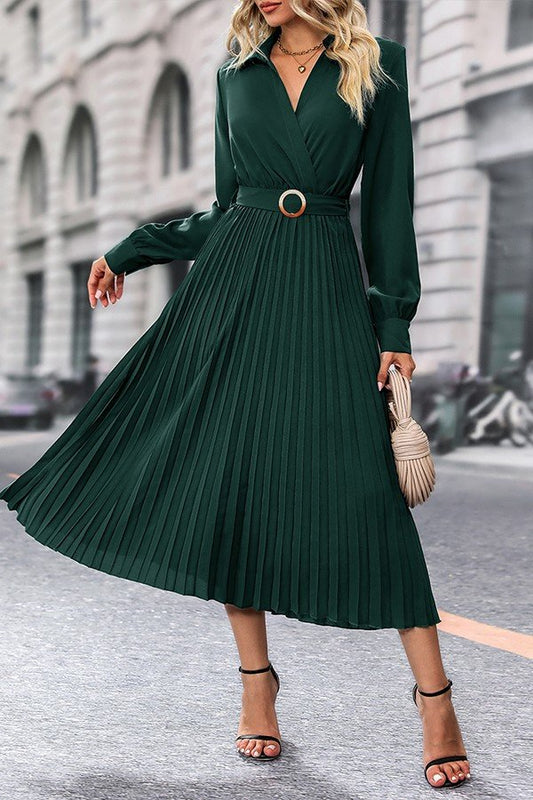 Chic Dark Green V-Neck Dress