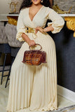 Chic V-Neck Lace-Up Wide-Leg Plus Size Jumpsuit with Pleats