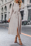 Elegant Long-Sleeved Lace-Up Dress with Printed Slit Design