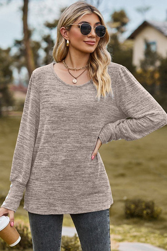 Versatile Solid Color Long Sleeve Crew Neck Top