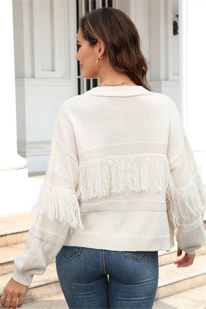 Fringed Short Knit Cardigan Sweater